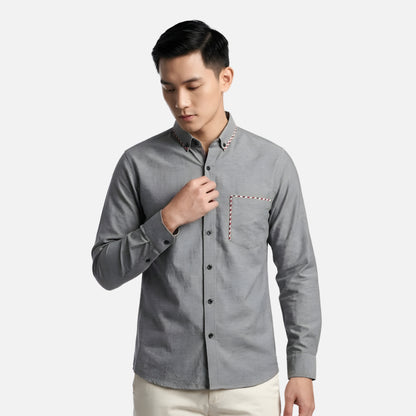 Odza Kemeja Polos Casual Lengan Panjang Pria Polos Abu-abu