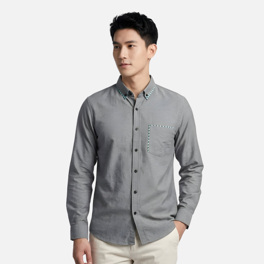 Odza Kemeja Polos Casual Lengan Panjang Pria Polos Abu-abu