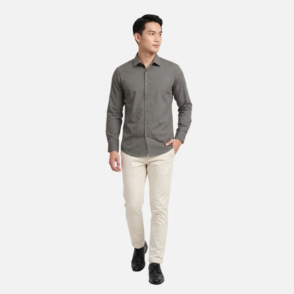 Odza Clasic Kemeja Polos Lengan Panjang Slim Fit Abu-abu Modern