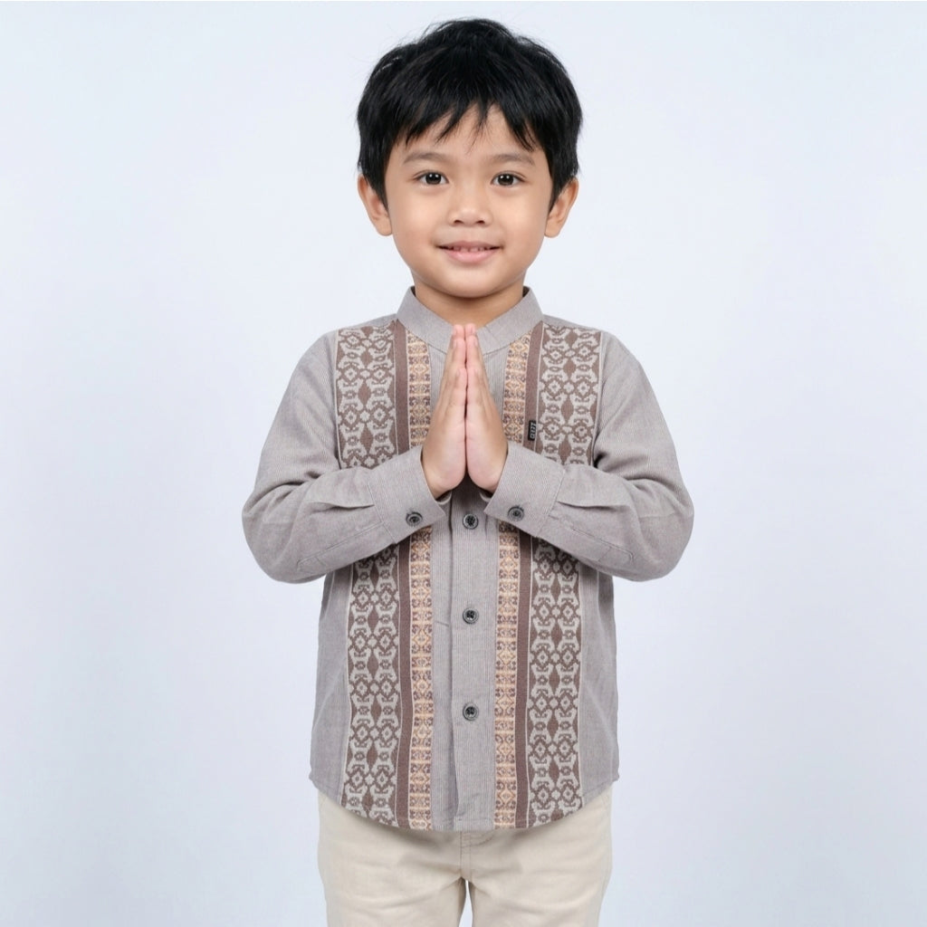 Odza Baju Koko Couple Ayah Anak Set Keluarga Lengan Panjang Jumbo Abu-Abu