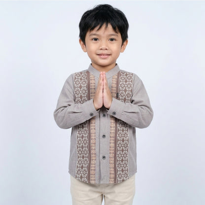 Odza Baju Koko Couple Ayah Anak Set Keluarga Lengan Panjang Jumbo Abu-Abu