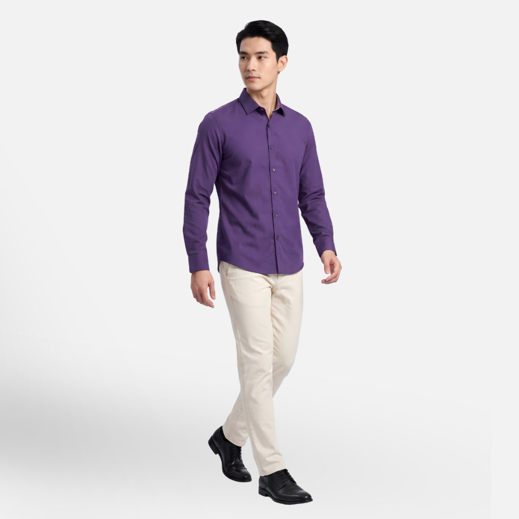 Odza Classic Kemeja SLIMFIT Lengan Panjang Pria Polos Ungu Terong