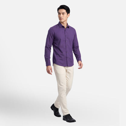 Odza Classic Kemeja SLIMFIT Lengan Panjang Pria Polos Ungu Terong