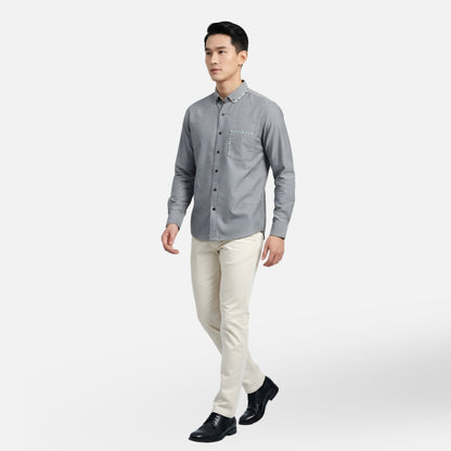 Odza Kemeja Polos Casual Lengan Panjang Pria Polos Abu-abu