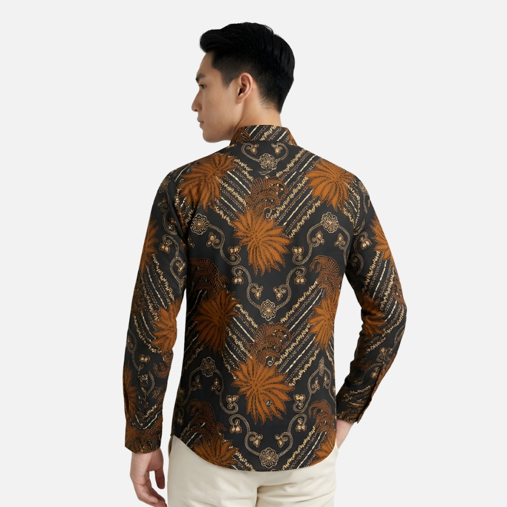 Odza Kemeja Batik Pria Lengan Panjang Batik Modern Slim Fit Solo Hitam Doadera