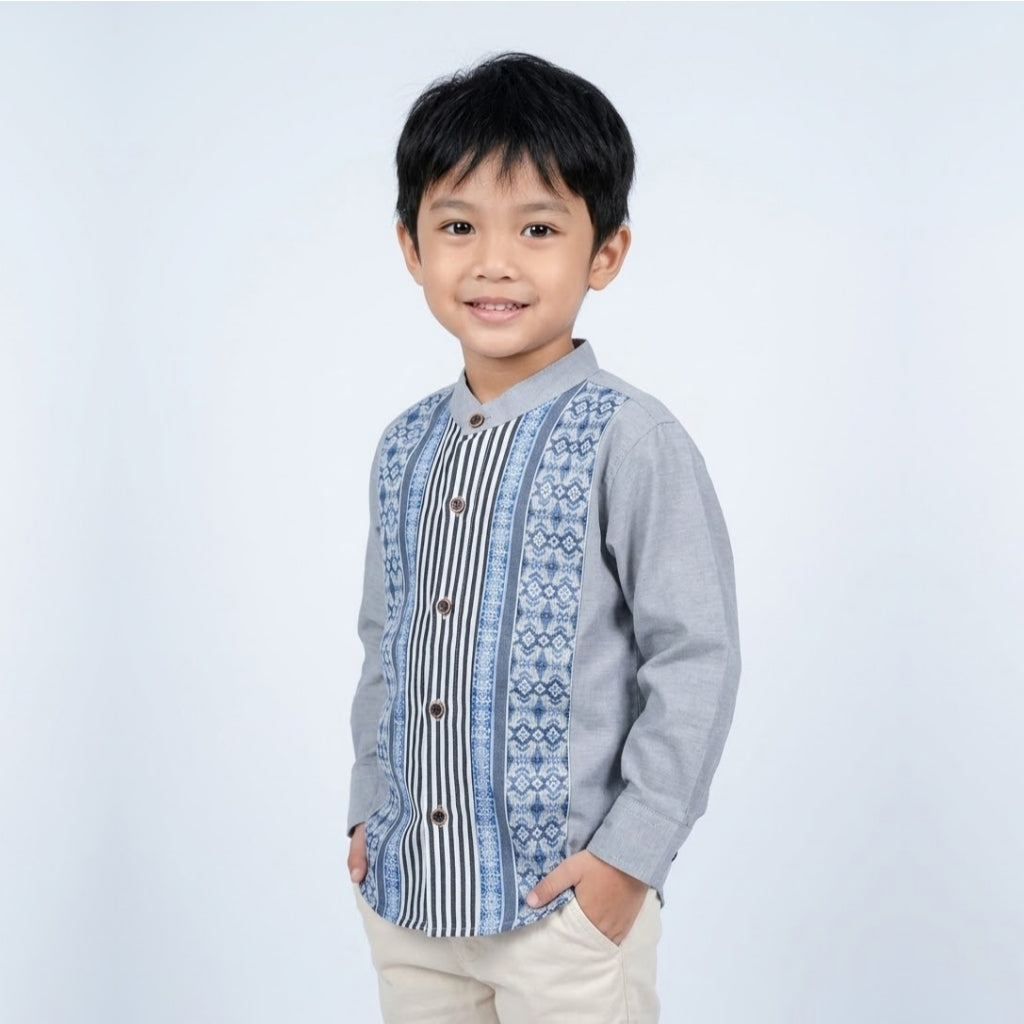Odza Baju Koko Anak Laki-laki Lengan Panjang Kerah Shanghai Kemeja Muslim Cowok Keyvan 2-12 Tahun