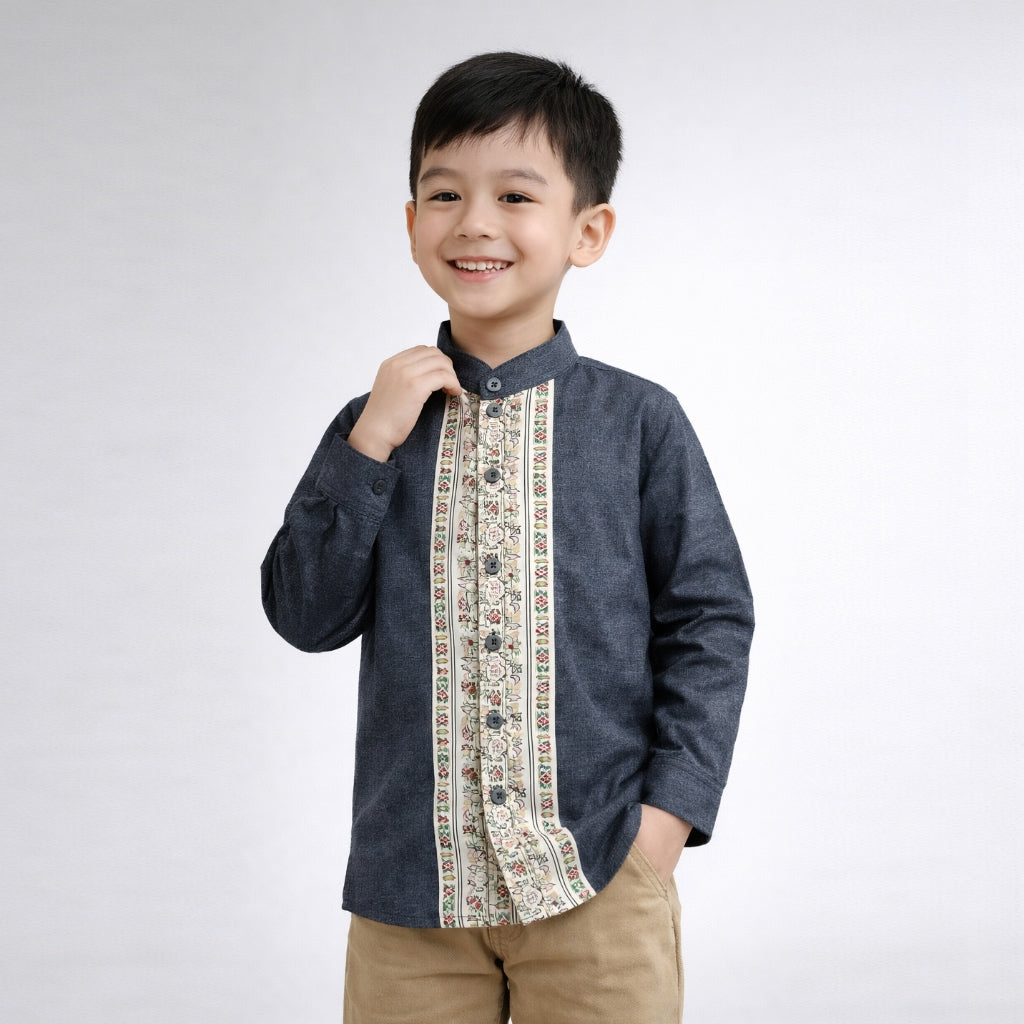 Odza Baju Koko Anak Laki-laki Lengan Panjang Kerah Shanghai Kemeja Muslim Cowok Keyvan 2-12 Tahun