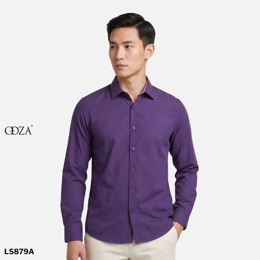 Odza Classic Kemeja SLIMFIT Lengan Panjang Pria Polos Ungu Terong