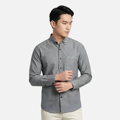 Odza Kemeja Polos Casual Lengan Panjang Pria Polos Abu-abu