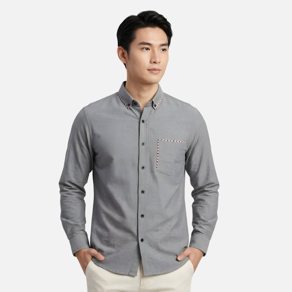Odza Kemeja Polos Casual Lengan Panjang Pria Polos Abu-abu