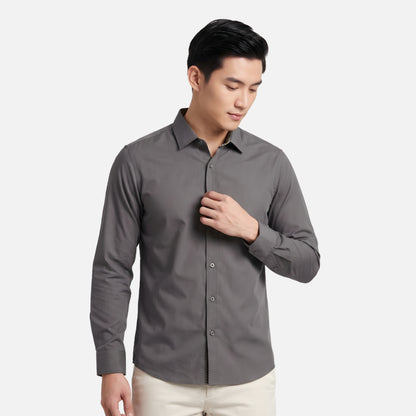 Odza Clasic Kemeja Polos Lengan Panjang Slim Fit Abu-abu Modern
