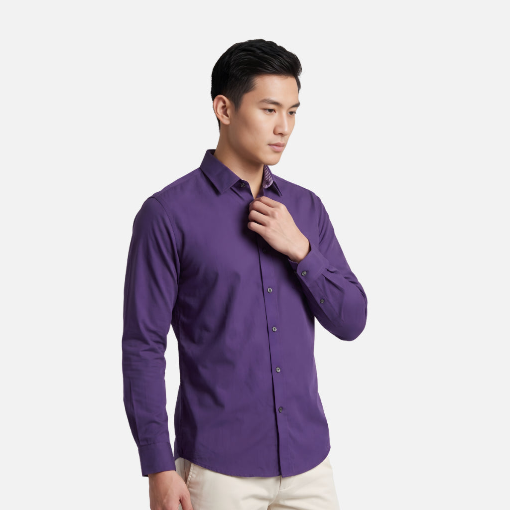 Odza Classic Kemeja SLIMFIT Lengan Panjang Pria Polos Ungu Terong