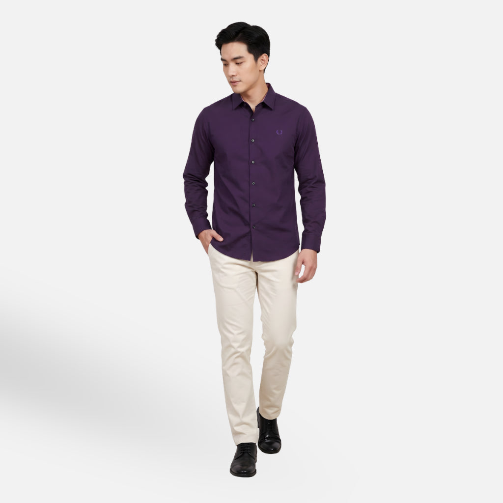 Odza Classic Kemeja SLIMFIT Lengan Panjang Pria Polos Ungu Terong