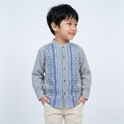 Odza Baju Koko Couple Ayah Anak Set Keluarga Lengan Panjang Jumbo Abu-Abu