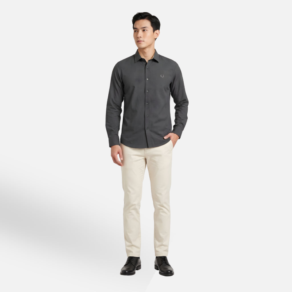 Odza Clasic Kemeja Polos Lengan Panjang Slim Fit Abu-abu Modern