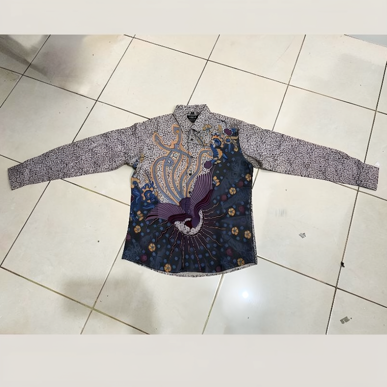 Odza Kemeja Batik Pria Slim Fit Lengan Panjang Katun Premium Baju Kerja Kondangan Motif Burung Gaharu Coklat Cream