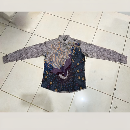 Odza Kemeja Batik Pria Slim Fit Lengan Panjang Katun Premium Baju Kerja Kondangan Motif Burung Gaharu Coklat Cream