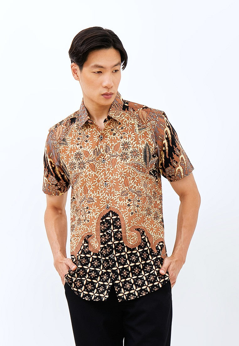 Odza Classic Kemeja Batik Slimfit Modern Pria Lengan Pendek Frinun Blawat