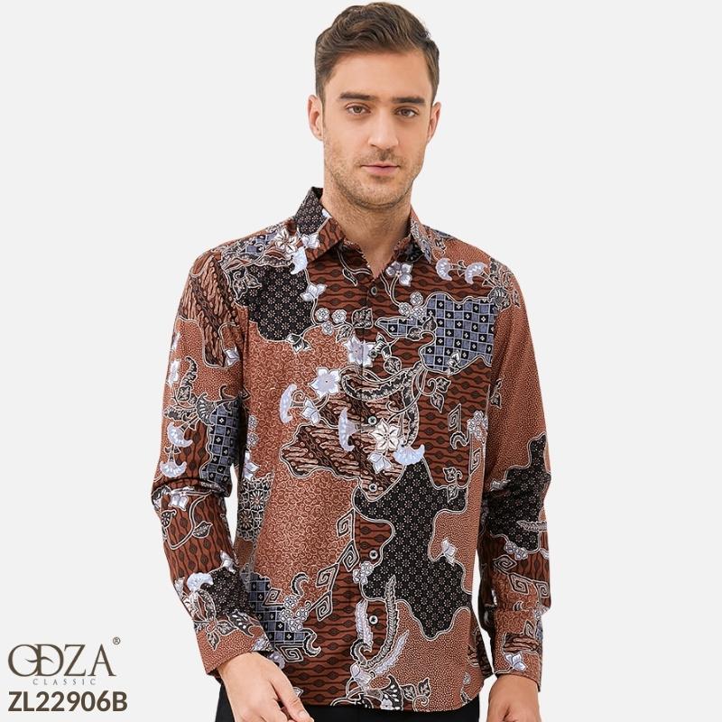 Odza Classic Kemeja Batik Slimfit Pria Lengan Panjang Anjali