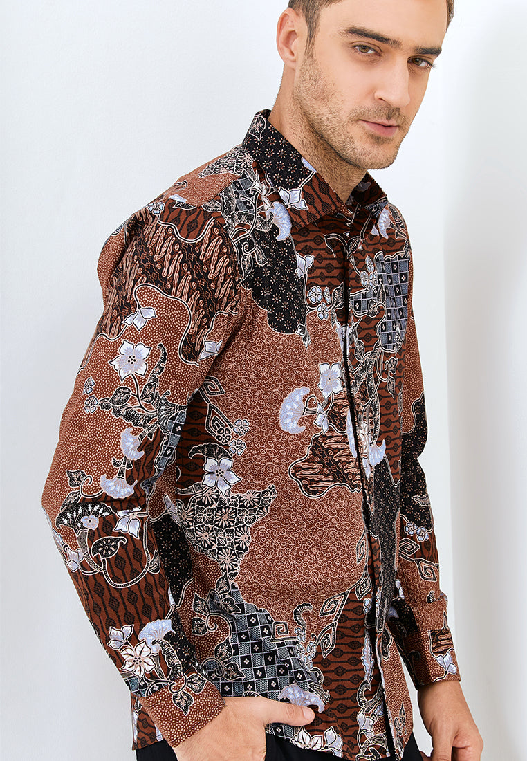 Odza Classic Kemeja Batik Slimfit Pria Lengan Panjang Anjali