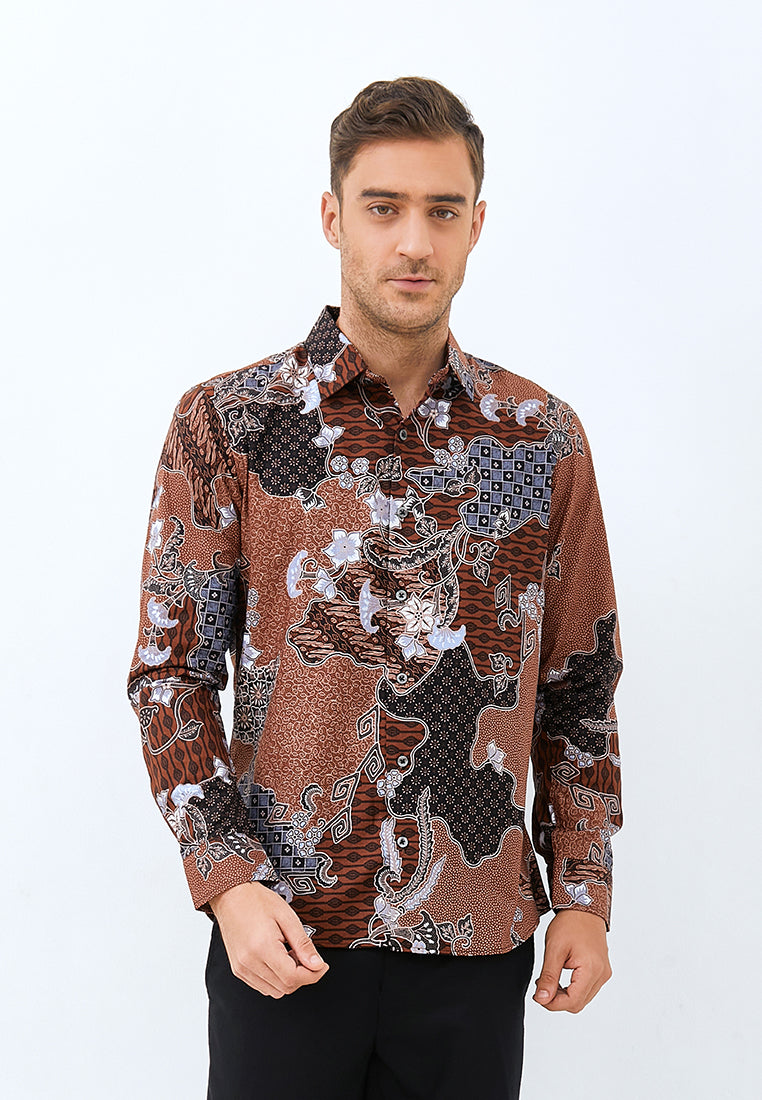 Odza Classic Kemeja Batik Slimfit Pria Lengan Panjang Anjali