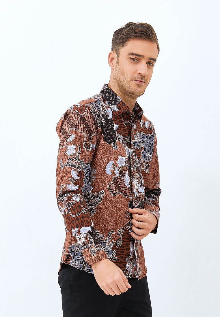 Odza Classic Kemeja Batik Slimfit Pria Lengan Panjang Anjali