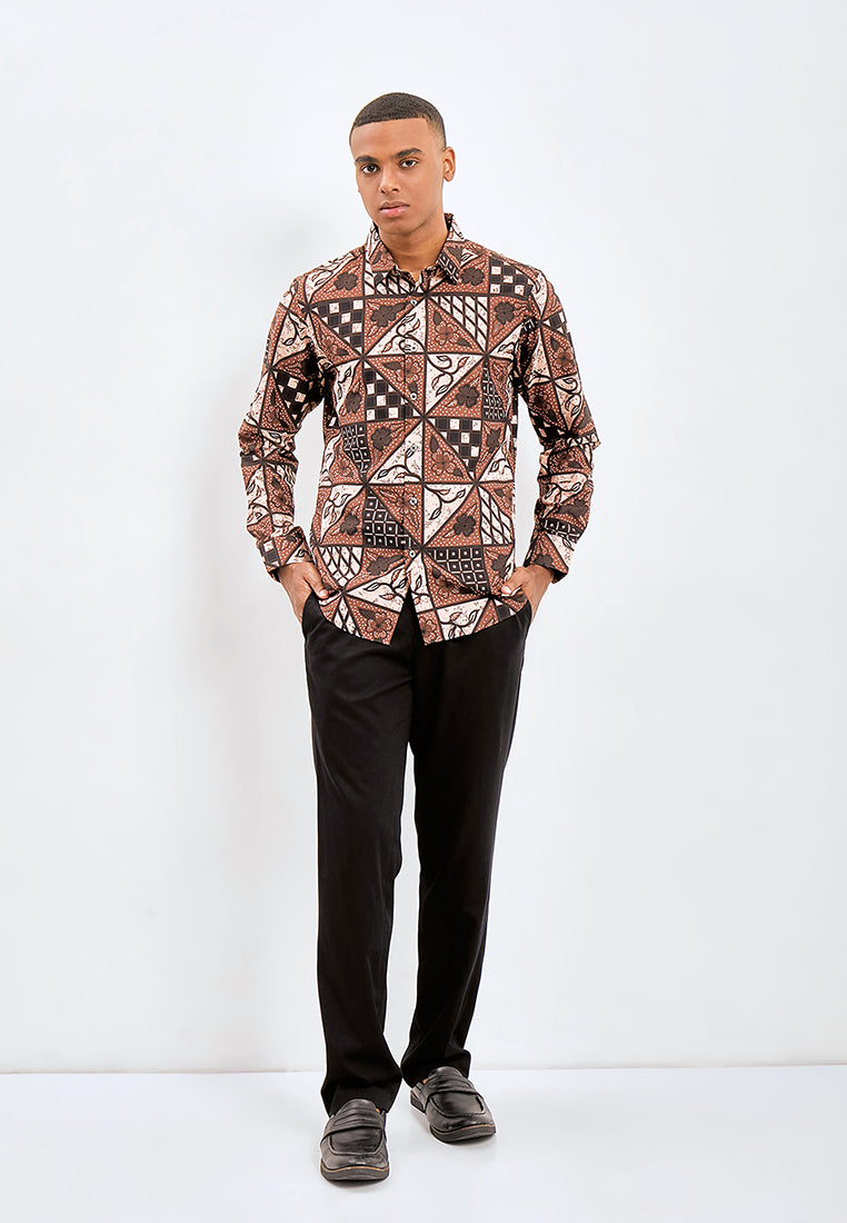 Odza Classic Kemeja Batik Slimfit Modern Pria Lengan Panjang Cigaru