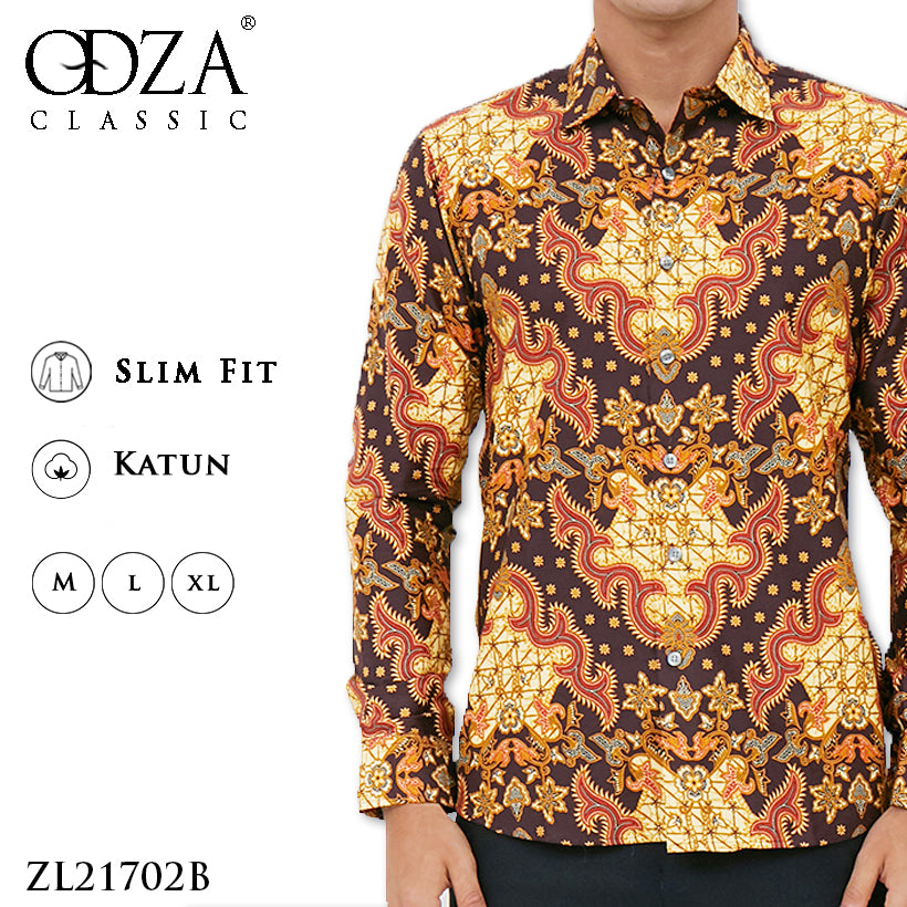 Odza Classic Kemeja Batik Slimfit Modern Pria Lengan Panjang Gawai Fat