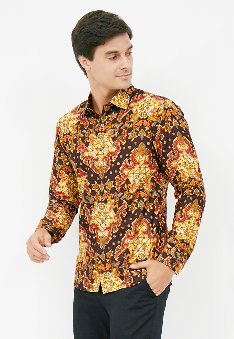 Odza Classic Kemeja Batik Slimfit Modern Pria Lengan Panjang Gawai Fat