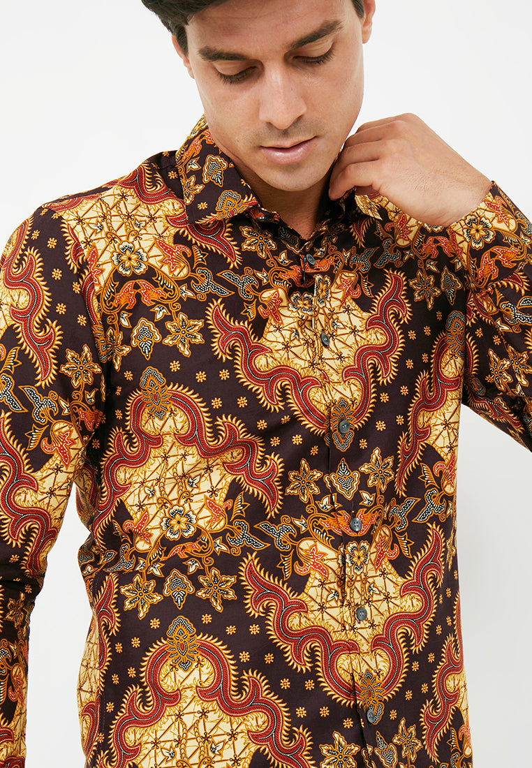 Odza Classic Kemeja Batik Slimfit Modern Pria Lengan Panjang Gawai Fat