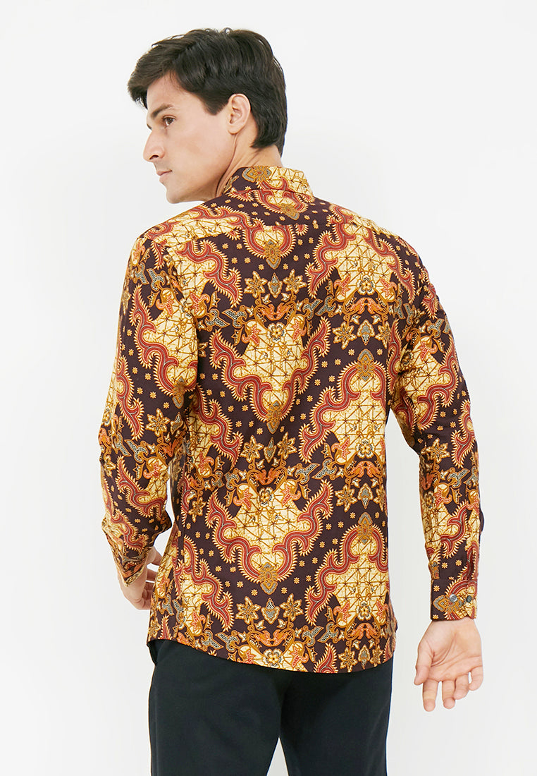 Odza Classic Kemeja Batik Slimfit Modern Pria Lengan Panjang Gawai Fat