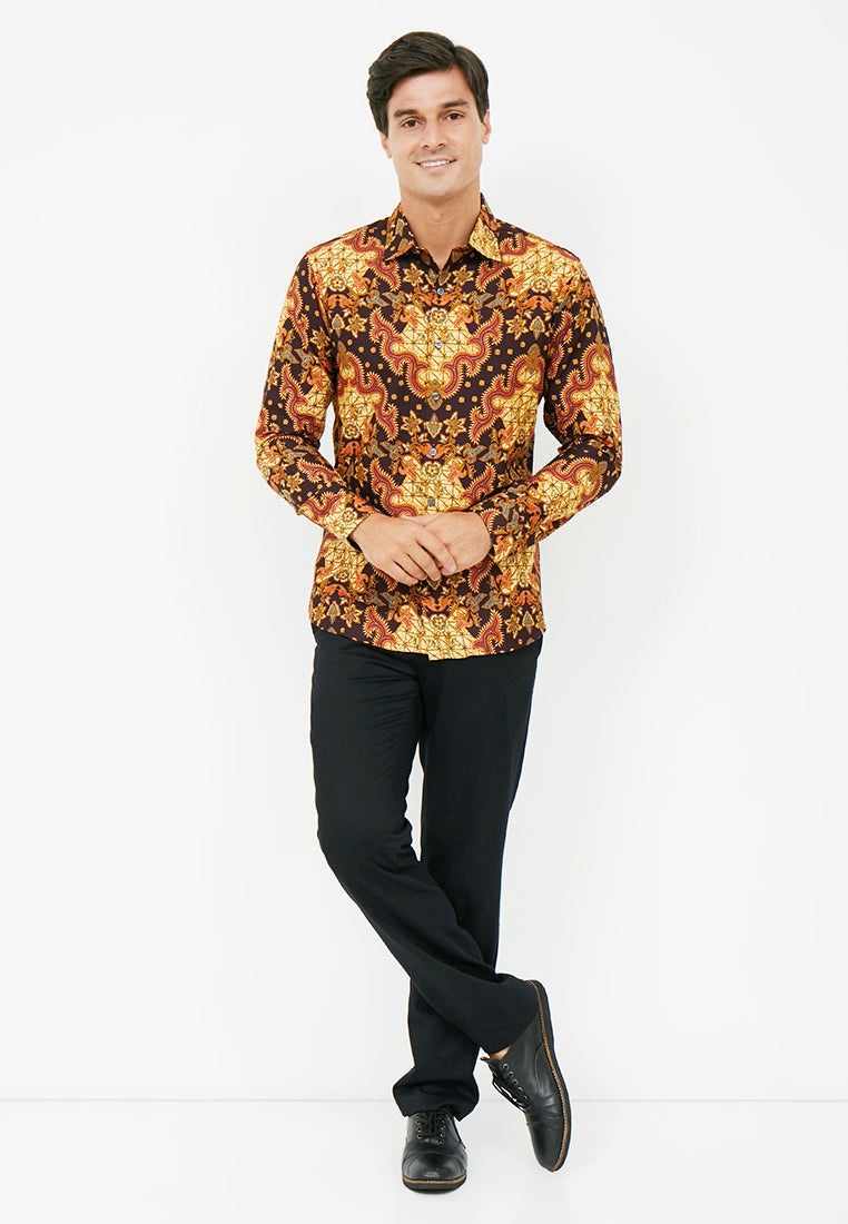 Odza Classic Kemeja Batik Slimfit Modern Pria Lengan Panjang Gawai Fat