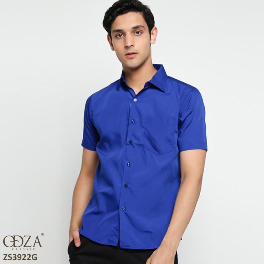 Odza Classic Kemeja SLIMFIT Lengan Pendek Pria Polos Biru Elektrik