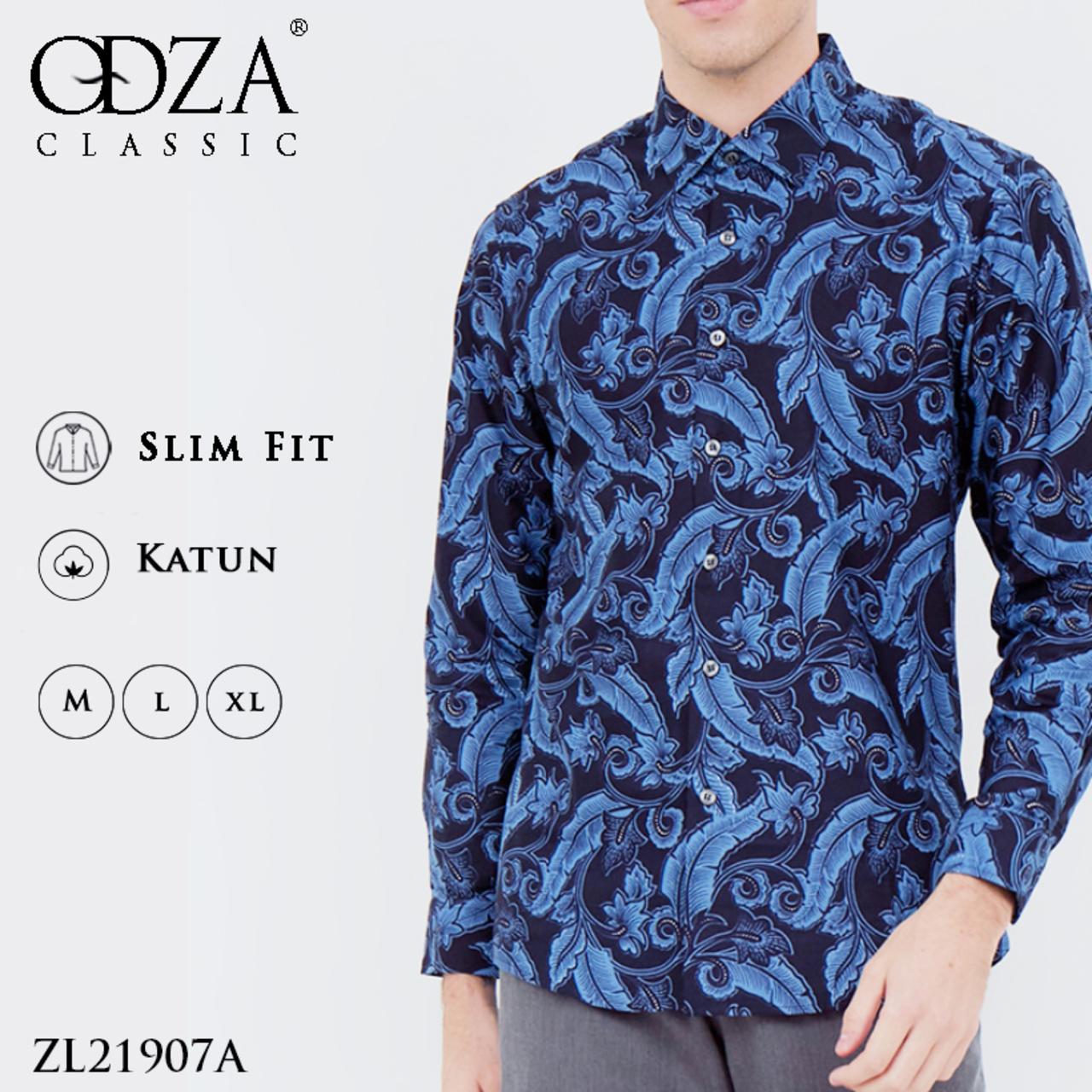 Odza Classic Kemeja Batik Slimfit Pria Modern Lengan Panjang Camei