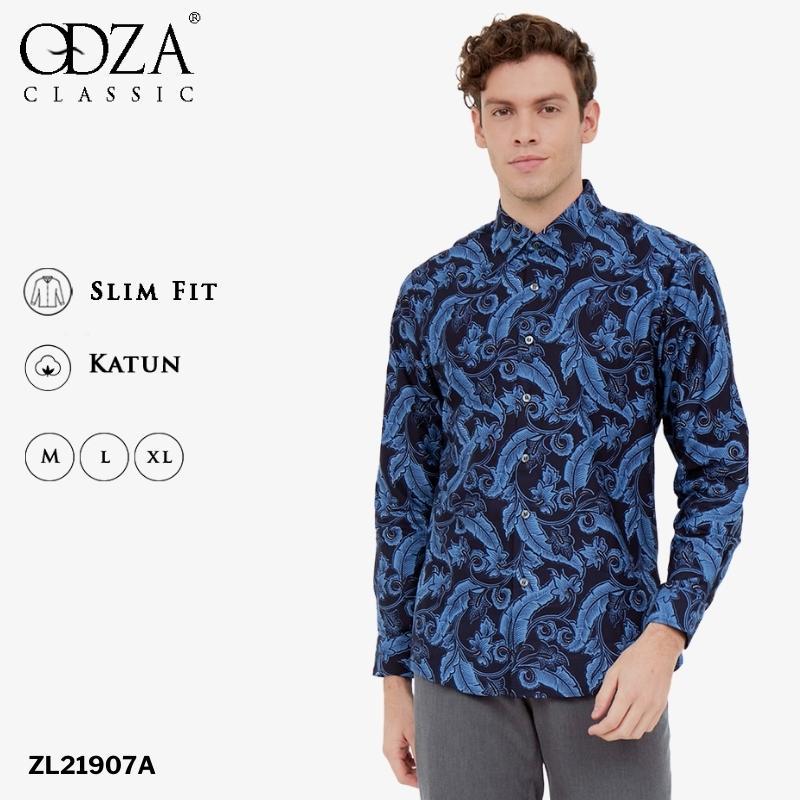 Odza Classic Kemeja Batik Slimfit Pria Modern Lengan Panjang Camei