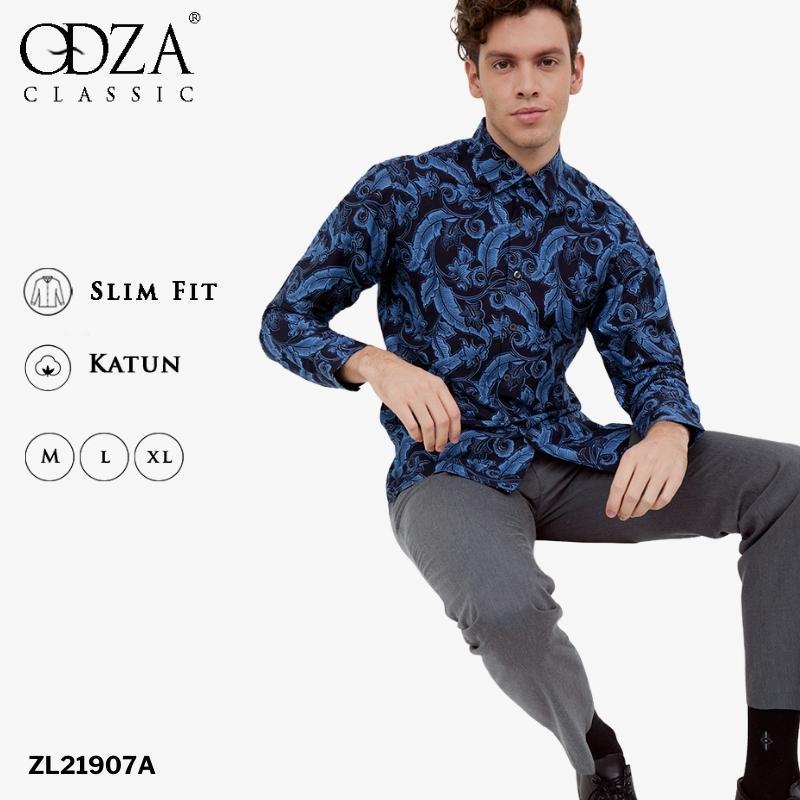 Odza Classic Kemeja Batik Slimfit Pria Modern Lengan Panjang Camei