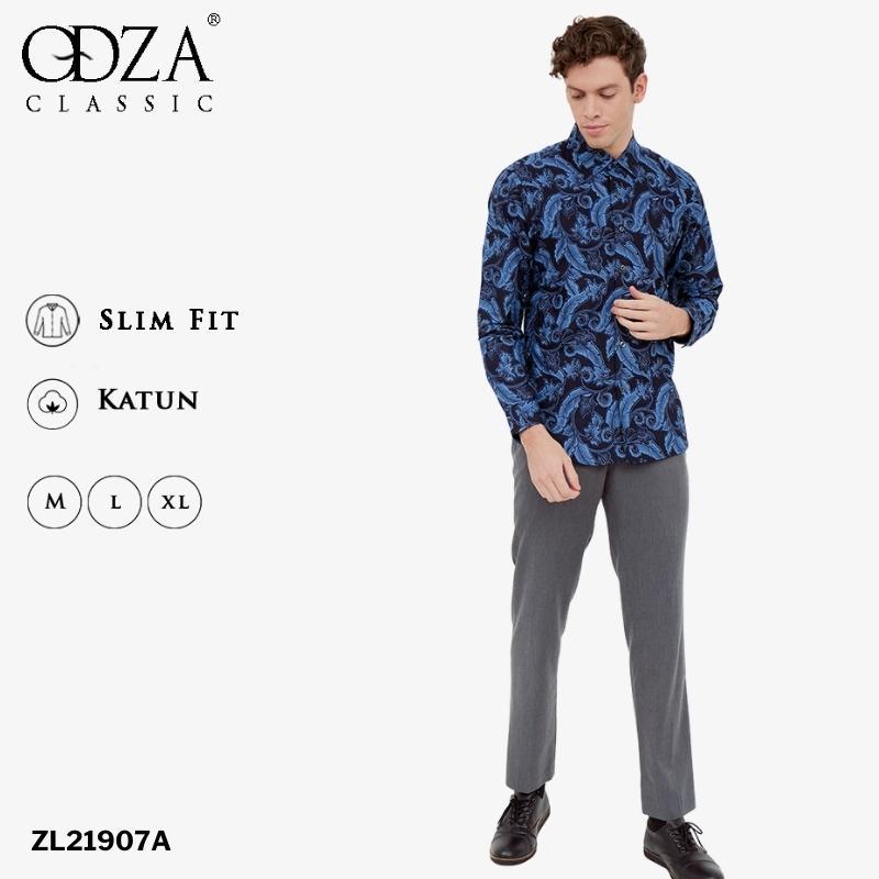 Odza Classic Kemeja Batik Slimfit Pria Modern Lengan Panjang Camei