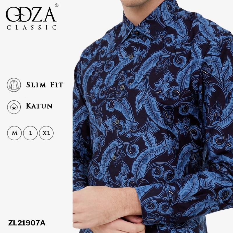 Odza Classic Kemeja Batik Slimfit Pria Modern Lengan Panjang Camei