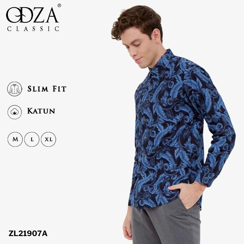 Odza Classic Kemeja Batik Slimfit Pria Modern Lengan Panjang Camei