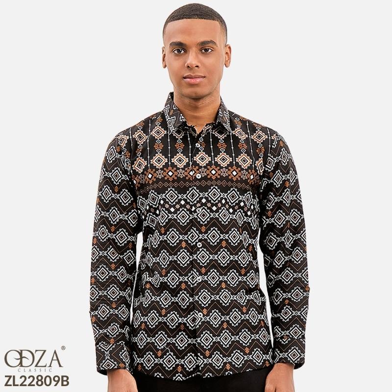 Odza Classic Kemeja Batik Slimfit Modern Pria Lengan Panjang Abiroma