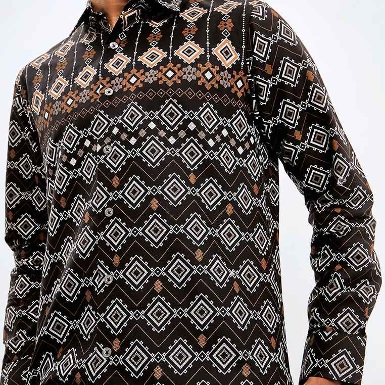 Odza Classic Kemeja Batik Slimfit Modern Pria Lengan Panjang Abiroma