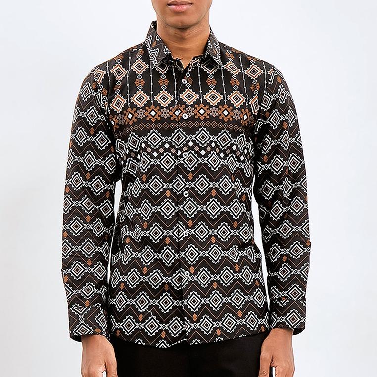 Odza Classic Kemeja Batik Slimfit Modern Pria Lengan Panjang Abiroma