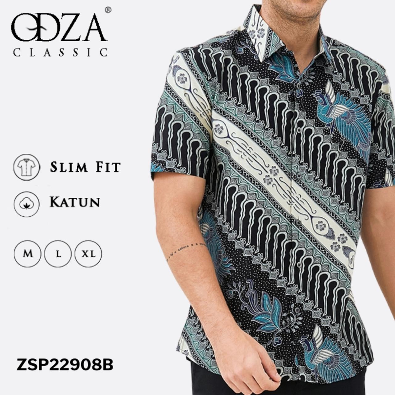 Odza Classic Kemeja Batik Slimfit Modern Pria Lengan Pendek Carib