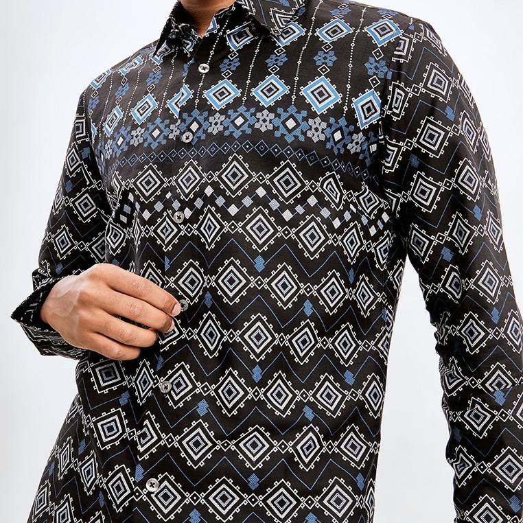 Odza Classic Kemeja Batik Slimfit Pria Modern Lengan Panjang Abiseka