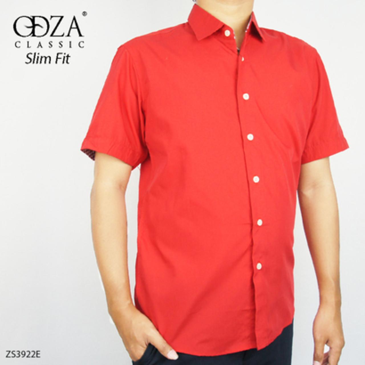 Odza Classic Kemeja SLIMFIT Lengan Pendek Pria Polos Merah