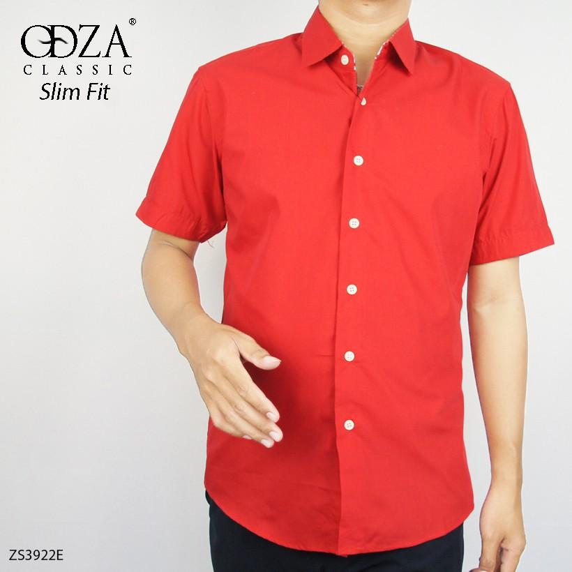 Odza Classic Kemeja SLIMFIT Lengan Pendek Pria Polos Merah