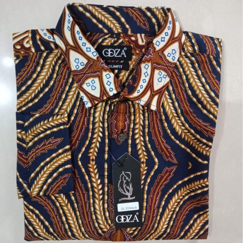 Odza Classic Kemeja Batik SLIMFIT Pria Modern Lengan Panjang Candi