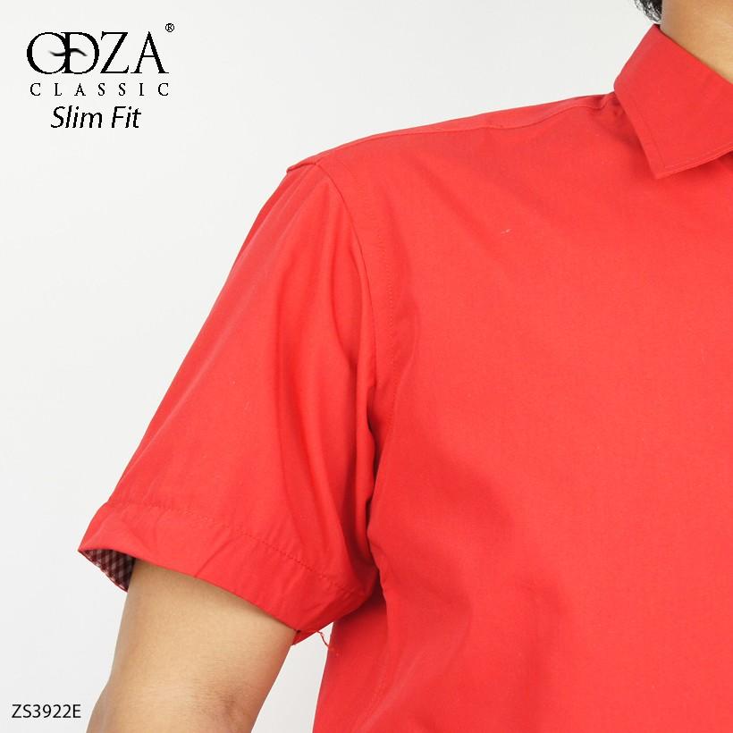 Odza Classic Kemeja SLIMFIT Lengan Pendek Pria Polos Merah