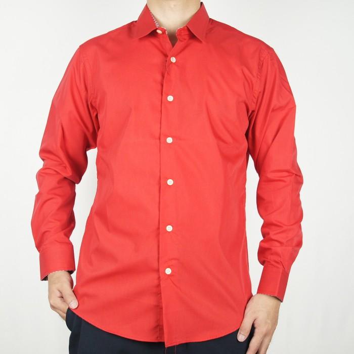 Odza Classic Kemeja SLIMFIT Lengan Panjang Pria Polos Merah