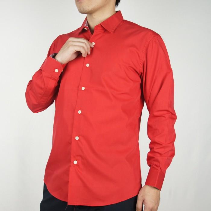 Odza Classic Kemeja SLIMFIT Lengan Panjang Pria Polos Merah